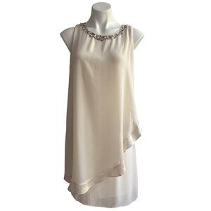 SL Fashions NWT $90 Chiffon Beaded Cocktail Dress, Ivory Women's Size 8